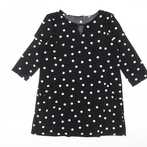 Wallis Women's Black Polka Dot Dress, Size 12, 3/4 Sleeve
