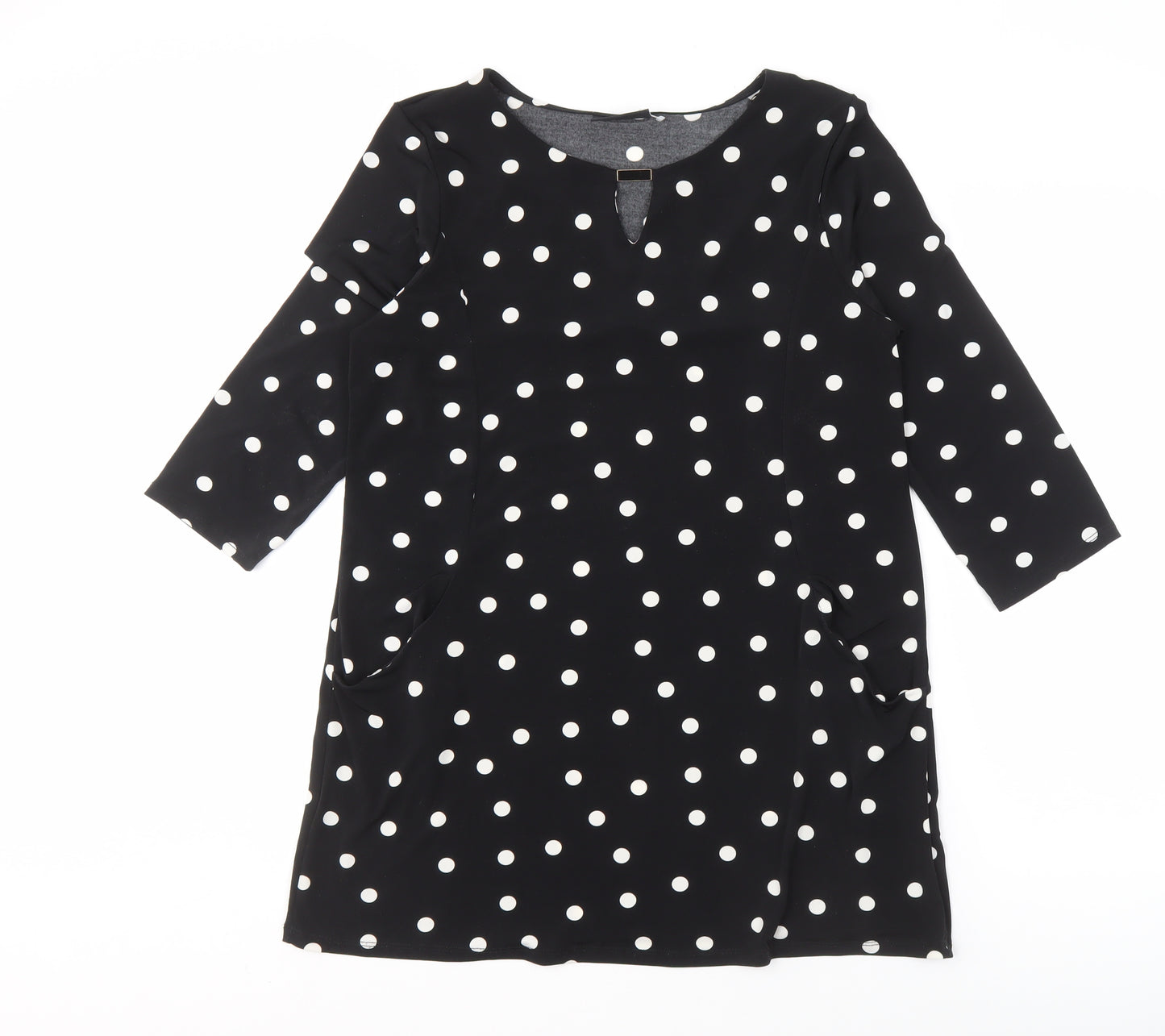 Wallis Women's Black Polka Dot Dress, Size 12, 3/4 Sleeve