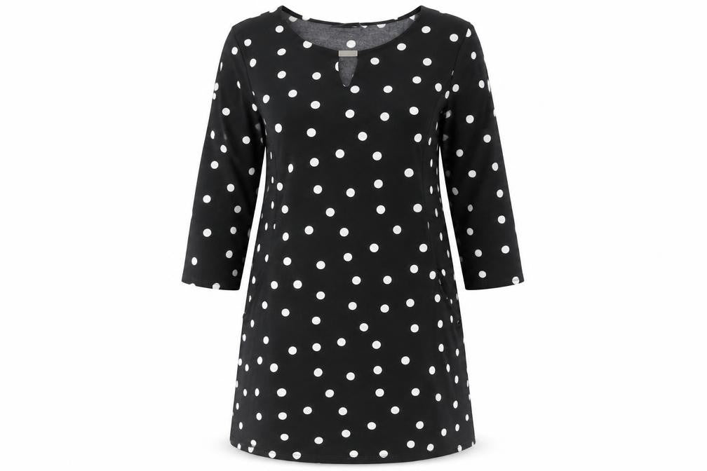 Wallis Women's Black Polka Dot Dress, Size 12, 3/4 Sleeve