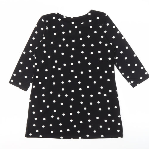 Wallis Women's Black Polka Dot Dress, Size 12, 3/4 Sleeve