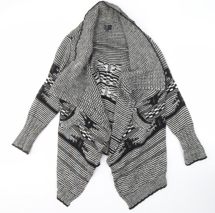 Retrap Women's Black Geometric Open Front Cardigan Size 12