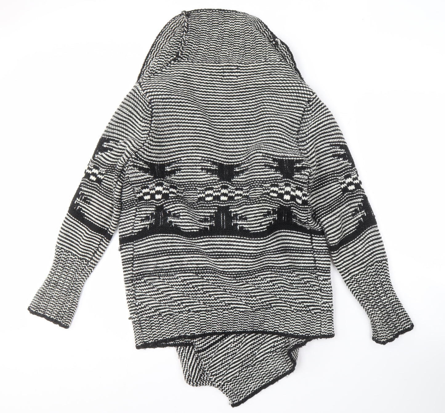 Retrap Women's Black Geometric Open Front Cardigan Size 12