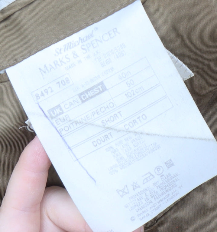 Marks and Spencer Men's Beige Check Wool Blazer 40S