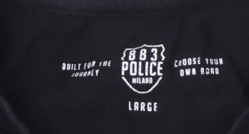 Police Men's Black Embroidered T-Shirt Large