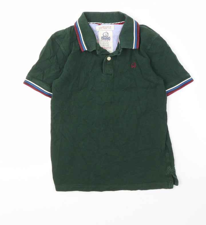 Rhino Rugby Boys Green Polo Shirt 9-10 Years Cotton Logo