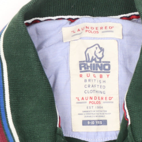 Rhino Rugby Boys Green Polo Shirt 9-10 Years Cotton Logo