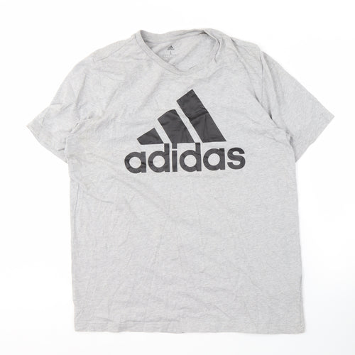 Adidas Men's Grey Logo Sports T-Shirt, Size L, All Seasons
