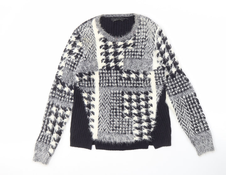 Oui Women's Geometric Pullover Jumper, Size 14, Black/White