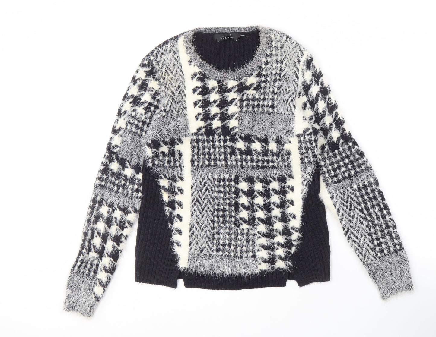 Oui Women's Geometric Pullover Jumper, Size 14, Black/White