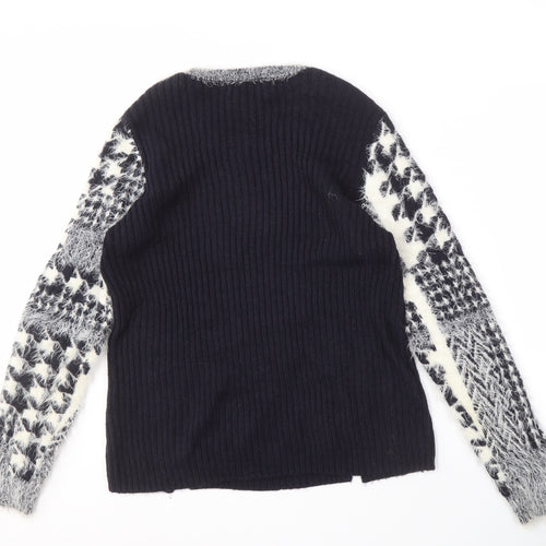 Oui Women's Geometric Pullover Jumper, Size 14, Black/White