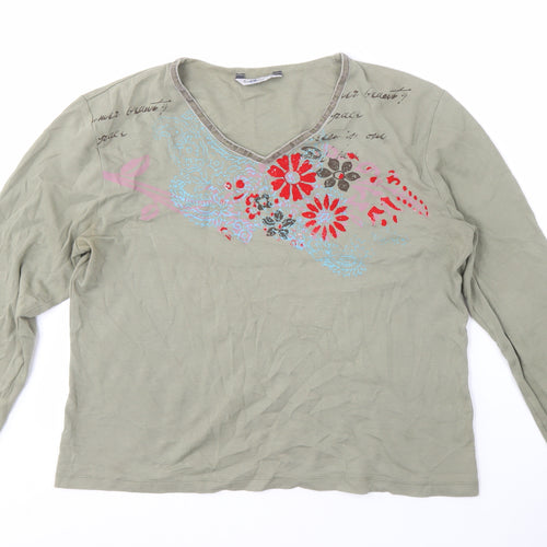 Harmony Women's Green Floral V-Neck T-Shirt XL