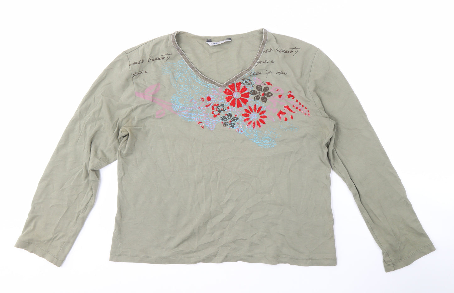 Harmony Women's Green Floral V-Neck T-Shirt XL