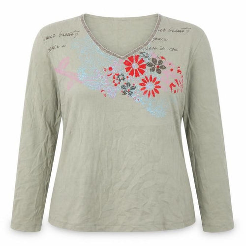 Harmony Women's Green Floral V-Neck T-Shirt XL