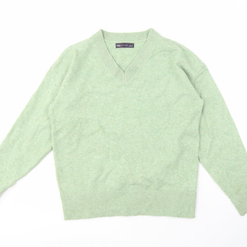 Marks and Spencer Women's Green V-Neck Jumper - Size S