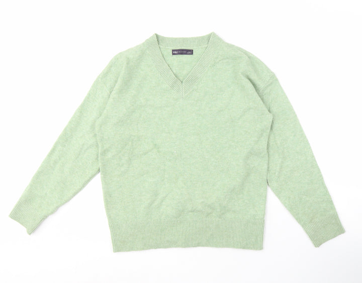 Marks and Spencer Women's Green V-Neck Jumper - Size S