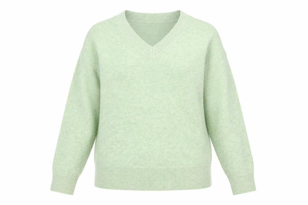 Front view of Marks & Spencer Women's Green V-Neck Jumper -, size S