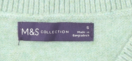 Marks and Spencer Women's Green V-Neck Jumper - Size S