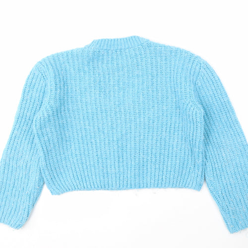 Zara Women's Blue Chunky Knit V-Neck Jumper M