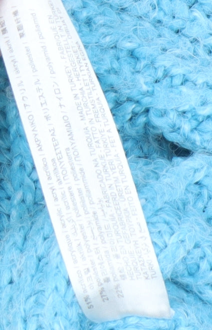 Zara Women's Blue Chunky Knit V-Neck Jumper M