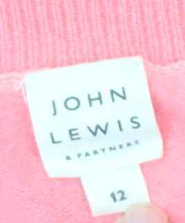 John Lewis Pink Cashmere Crew Neck Jumper Size 12