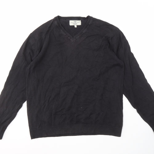 Next Men's Black Cotton V-Neck Pullover Jumper - L