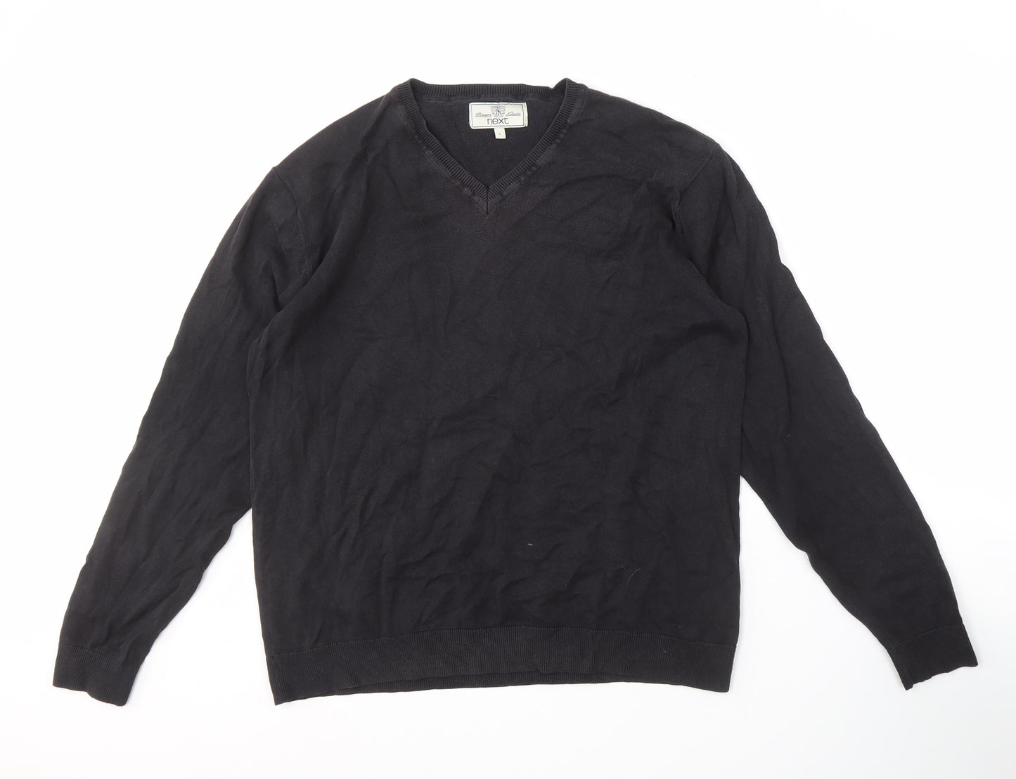 Next Men's Black Cotton V-Neck Pullover Jumper - L