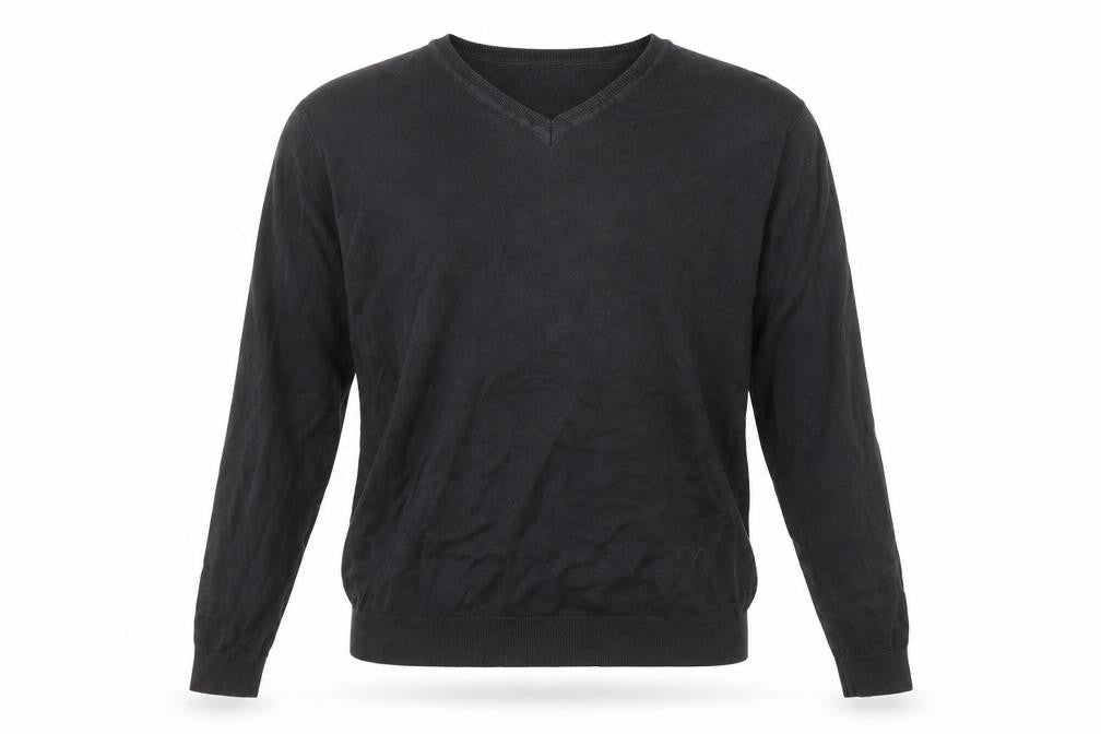 Front view of Next Men's Black Cotton V-Neck jumper - L