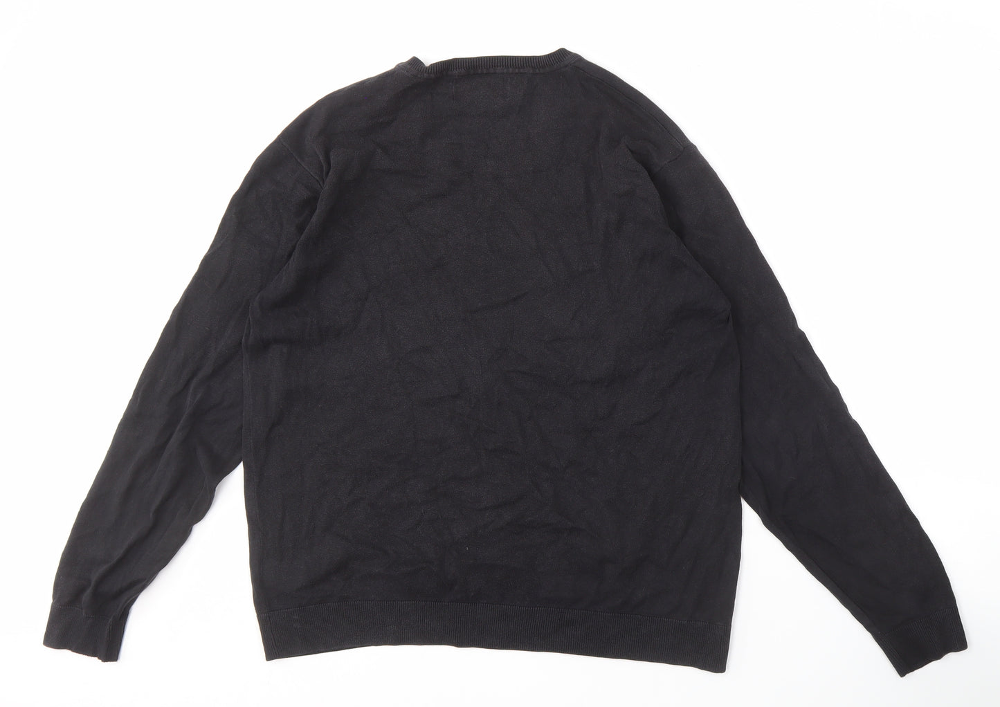 Next Men's Black Cotton V-Neck Pullover Jumper - L