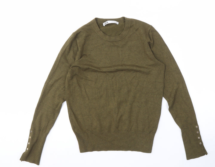 Zara Women's Green Crew Neck Pullover Jumper M