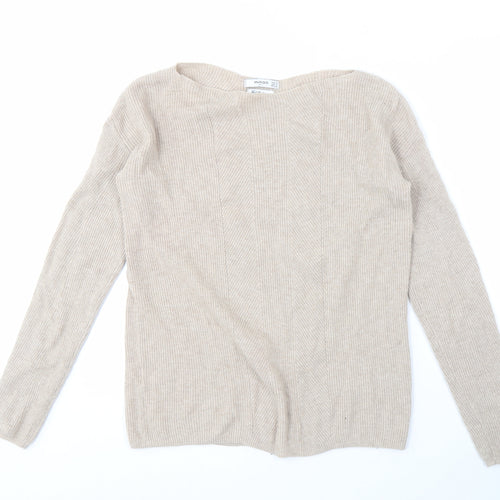 Mango Women's Beige Boat Neck Wool Blend Jumper