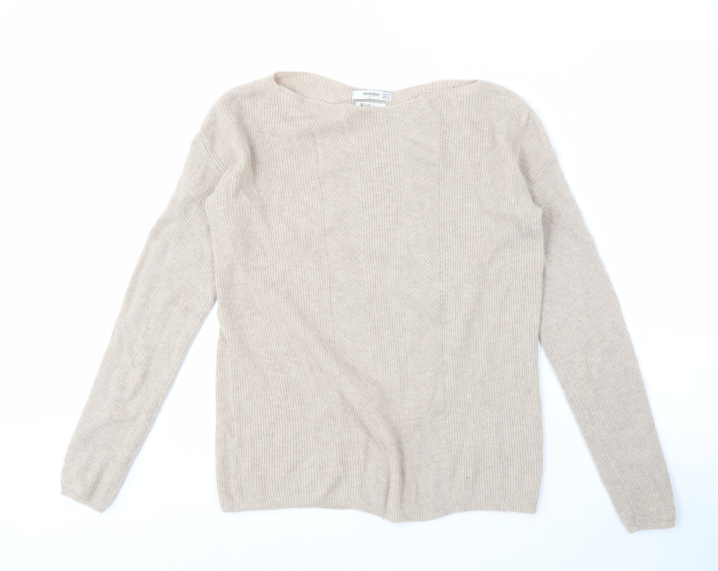 Mango Women's Beige Boat Neck Wool Blend Jumper