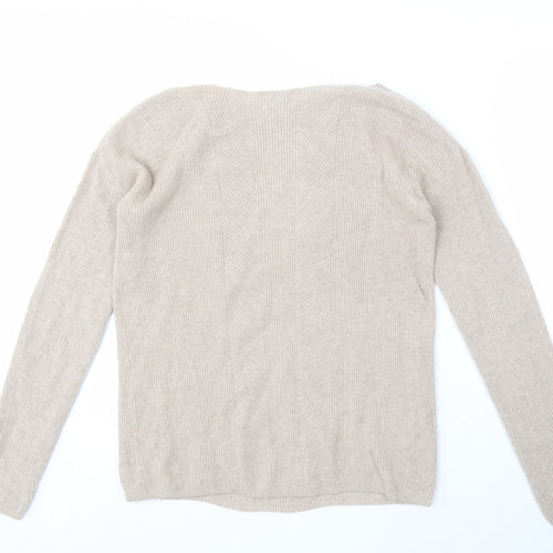 Mango Women's Beige Boat Neck Wool Blend Jumper