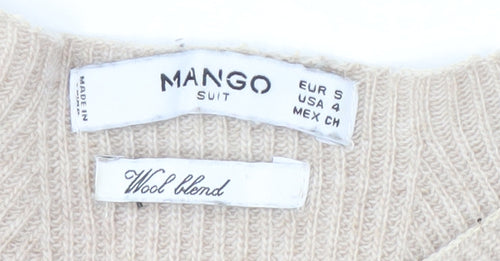 Mango Women's Beige Boat Neck Wool Blend Jumper