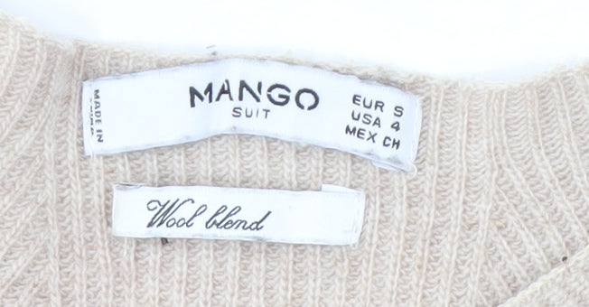 Mango Women's Beige Boat Neck Wool Blend Jumper