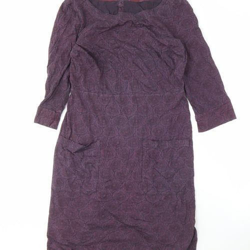 White Stuff Women's Purple Dress Sz 8 3/4 Sleeve Cotton