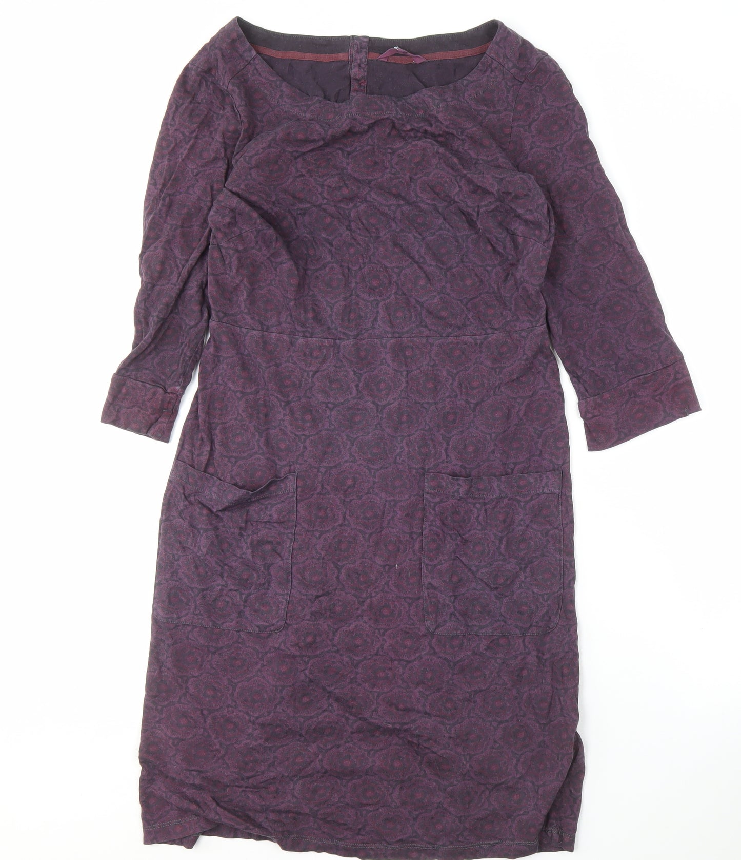 White Stuff Women's Purple Dress Sz 8 3/4 Sleeve Cotton