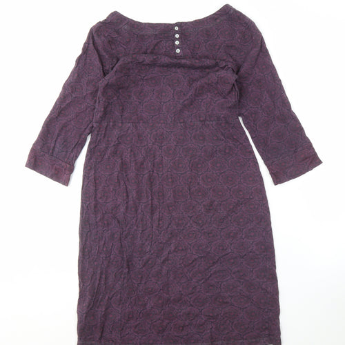 White Stuff Women's Purple Dress Sz 8 3/4 Sleeve Cotton
