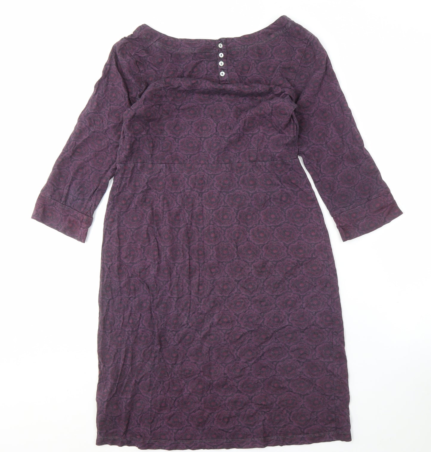 White Stuff Women's Purple Dress Sz 8 3/4 Sleeve Cotton