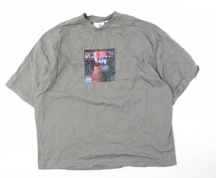 COLLUSION Men's Grey L Graphic T-Shirt, Short Sleeve
