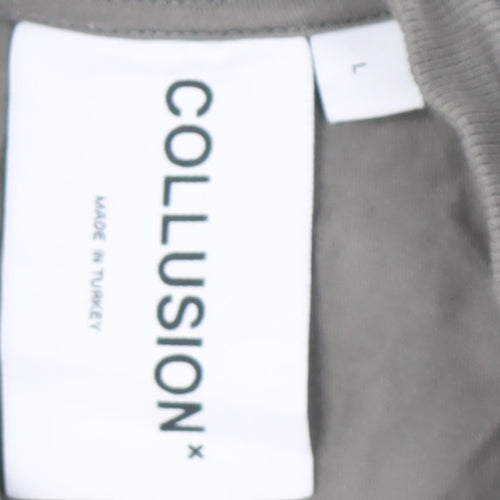 COLLUSION Men's Grey L Graphic T-Shirt, Short Sleeve