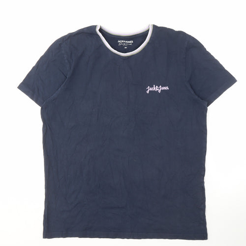 Jack & Jones Men's Blue XL T-Shirt, Logo Crew Neck