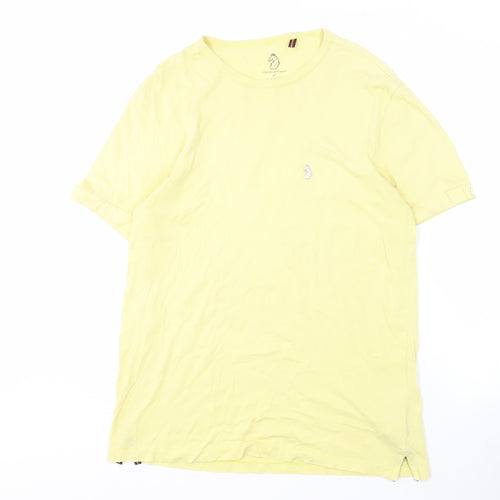 Luke Men's Yellow Crew Neck T-Shirt, Size L, Logo Accent