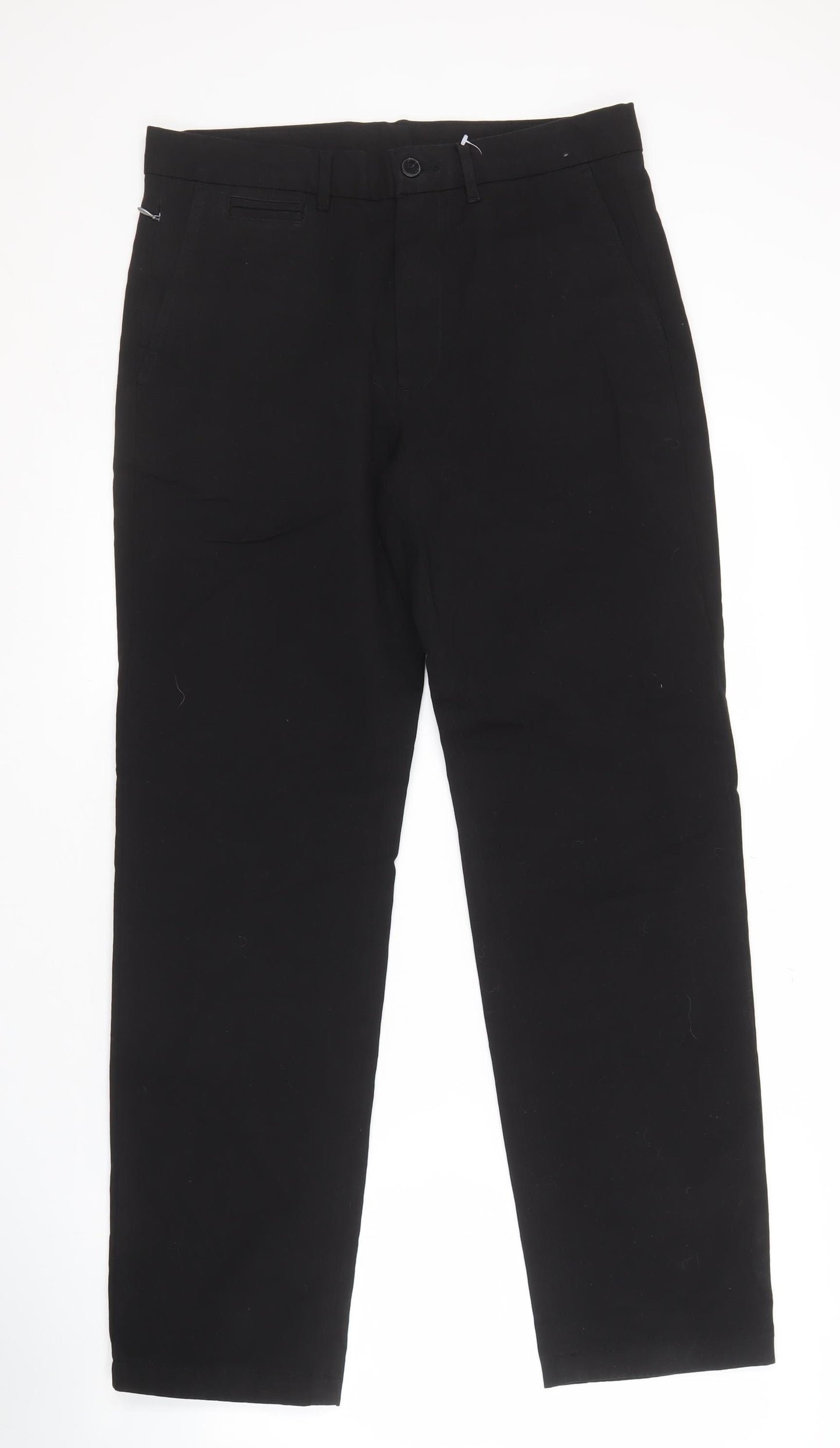 Marks and Spencer Men's Black Chino Trousers, Regular Fit, Size 32