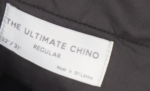Marks and Spencer Men's Black Chino Trousers, Regular Fit, Size 32