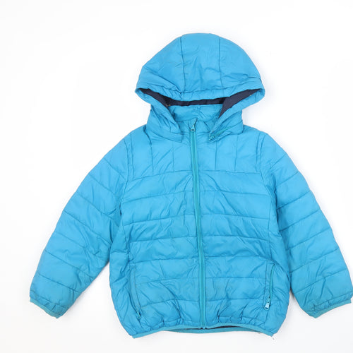 Crew Clothing Boys Blue Nylon Puffer Jacket Size 7-8 Years with Hood