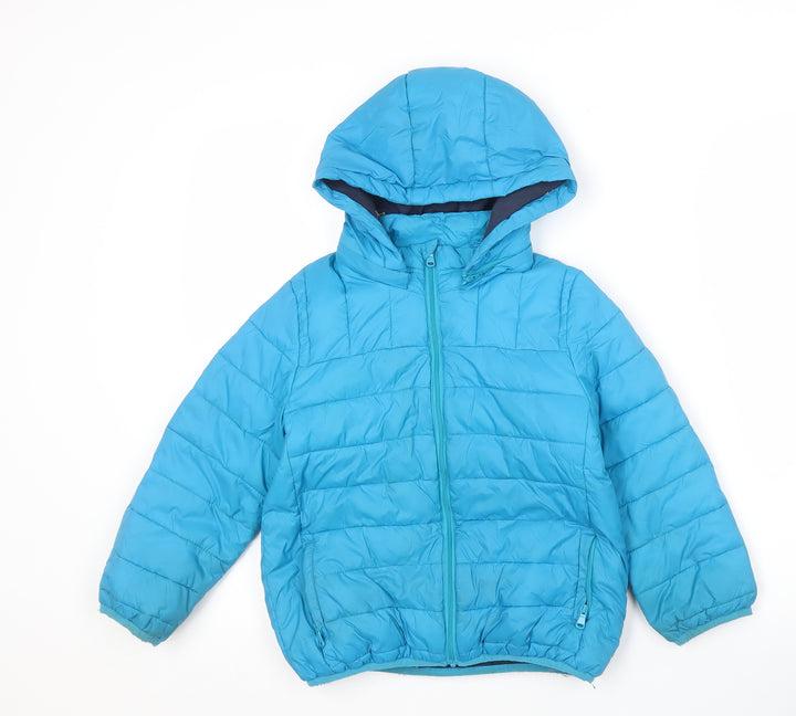 Crew Clothing Boys Blue Nylon Puffer Jacket Size 7-8 Years with Hood