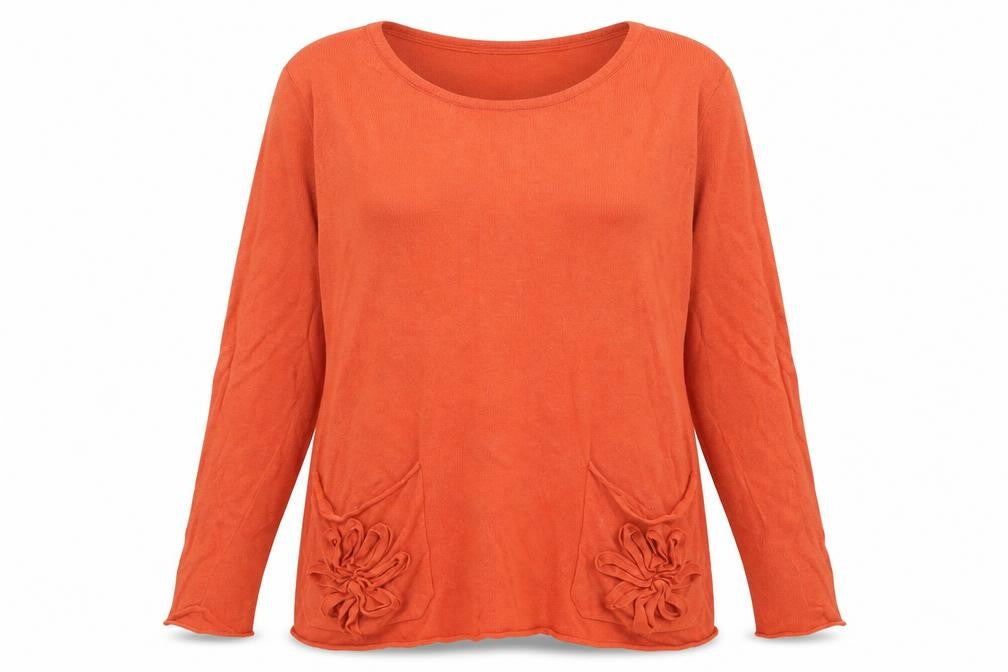 Front view of The Masai Women's Orange Scoop Neck Pullover S