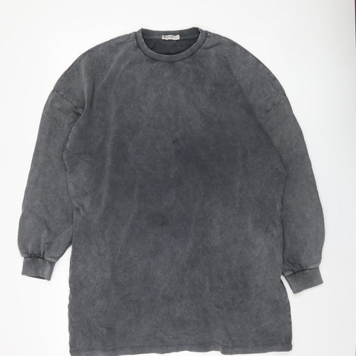 Stradivarius Women's Grey Cotton Pullover Sweatshirt, M