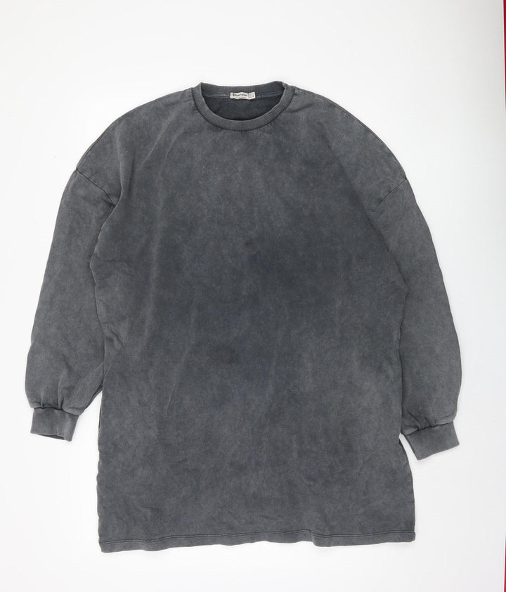 Stradivarius Women's Grey Cotton Pullover Sweatshirt, M