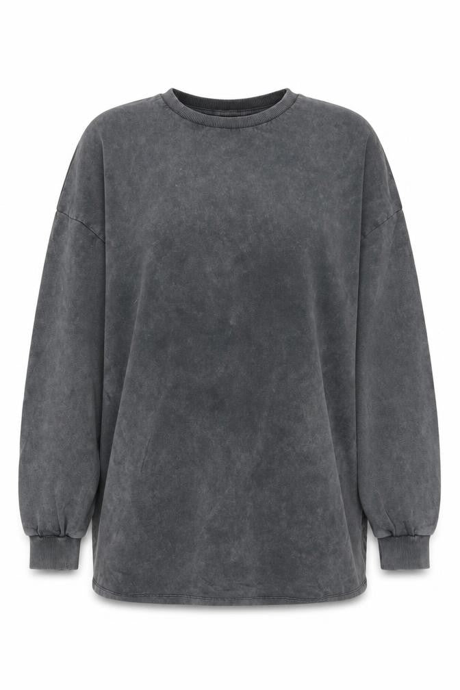Front view of Stradivarius Women's Grey Cotton Pullover Sweatshirt, M